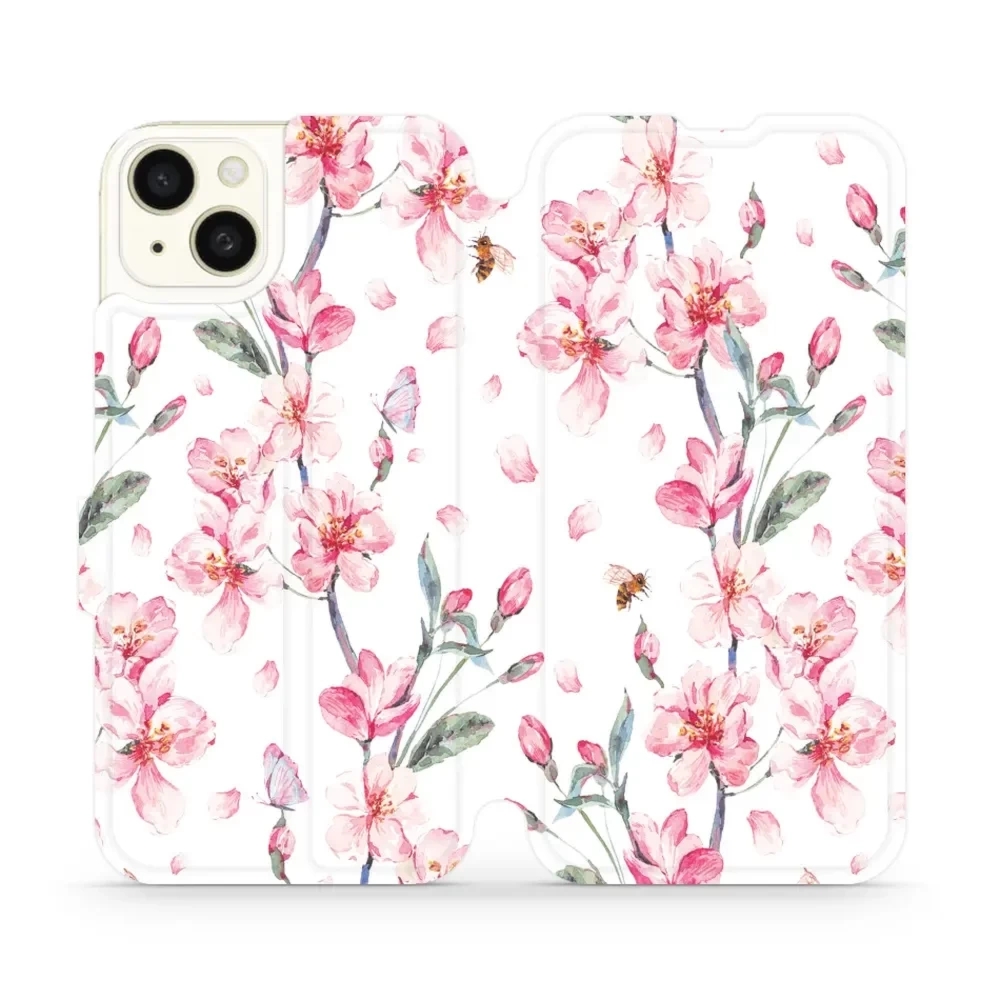 Etui z klapką do iPhone 15 Plus, Mobiwear Book, różowa wiosna
