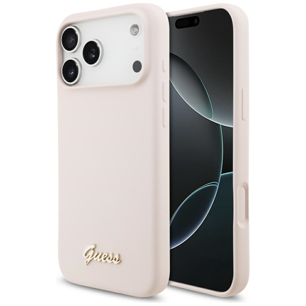 Etui Guess Silicone Script Metal Logo do iPhone 18 Pro Max / 17 Pro Max do MagSafe, różowe