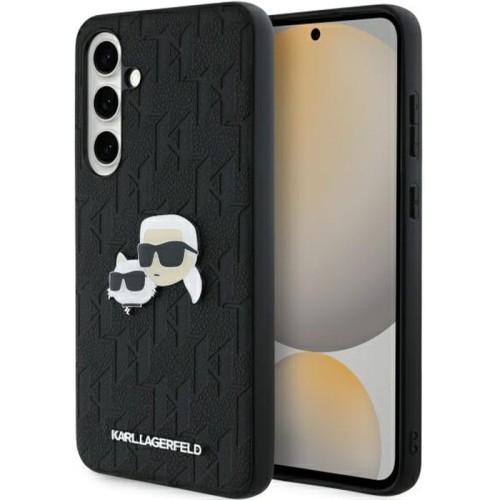 Image of Etui Karl Lagerfeld HardCase Monogram Karl and Choupette Head Pin do Galaxy S24 FE, czarne