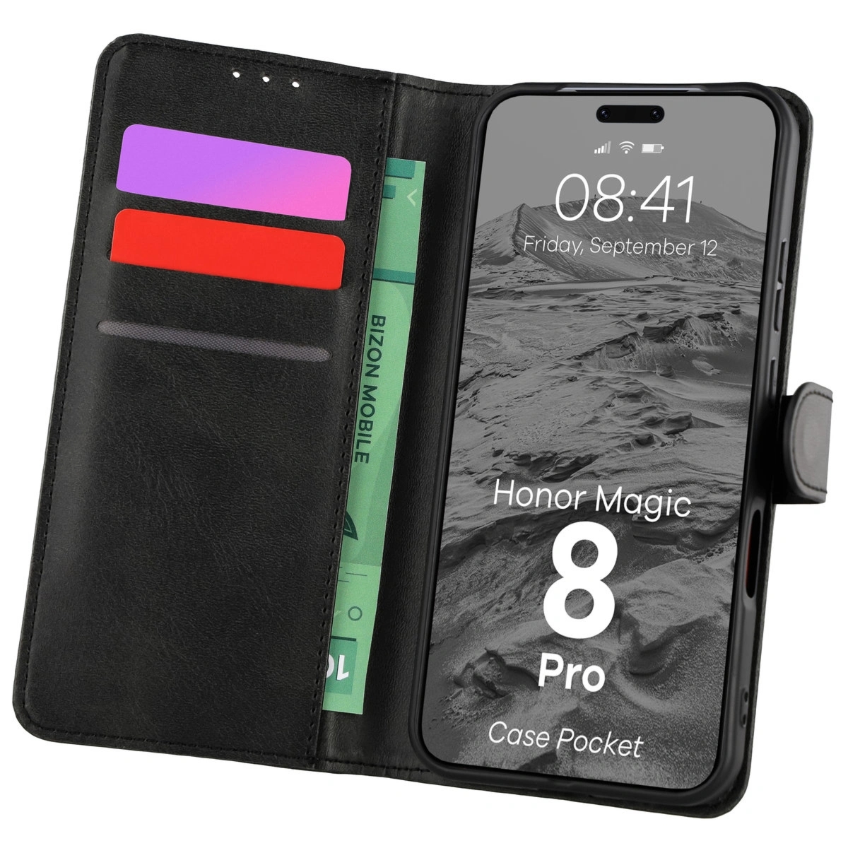 Etui z klapką Bizon Case Pocket do Honor Magic8 Pro, czarne