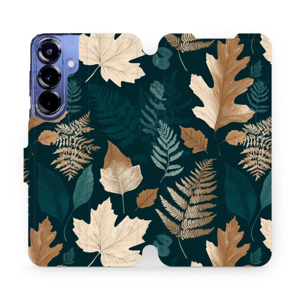 Etui z klapką do Galaxy S25 Plus, Mobiwear Book, zielnik z liści i paproci