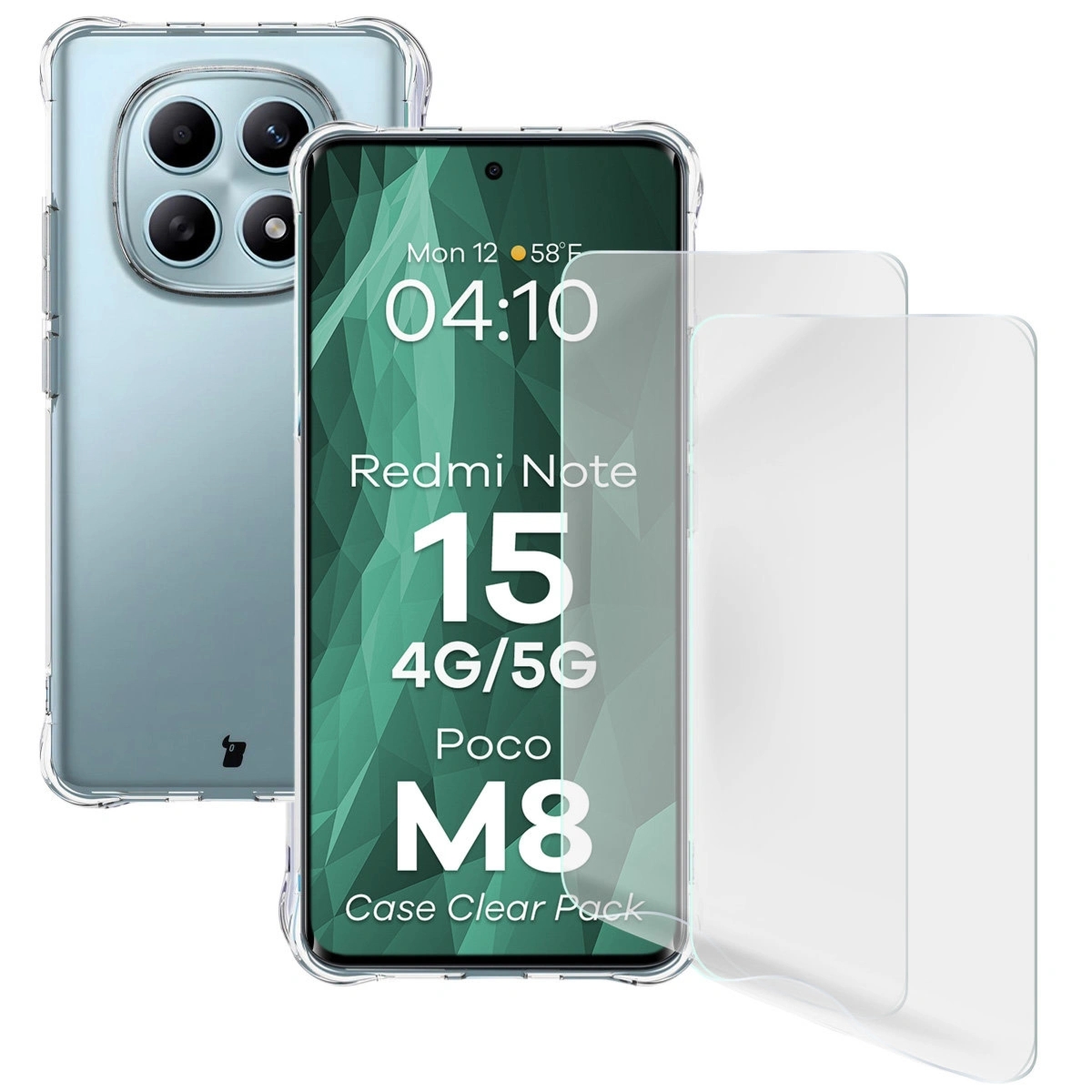 Elastyczne etui + 2x folia na ekran Bizon Case Clear Pack do Xiaomi Redmi Note 15 / POCO M8 5G