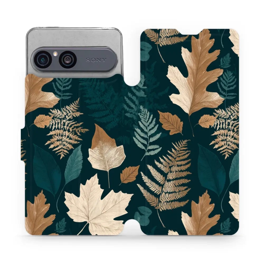 Etui z klapką do Sony Xperia 10 VII, Mobiwear Book, zielnik z liści i paproci