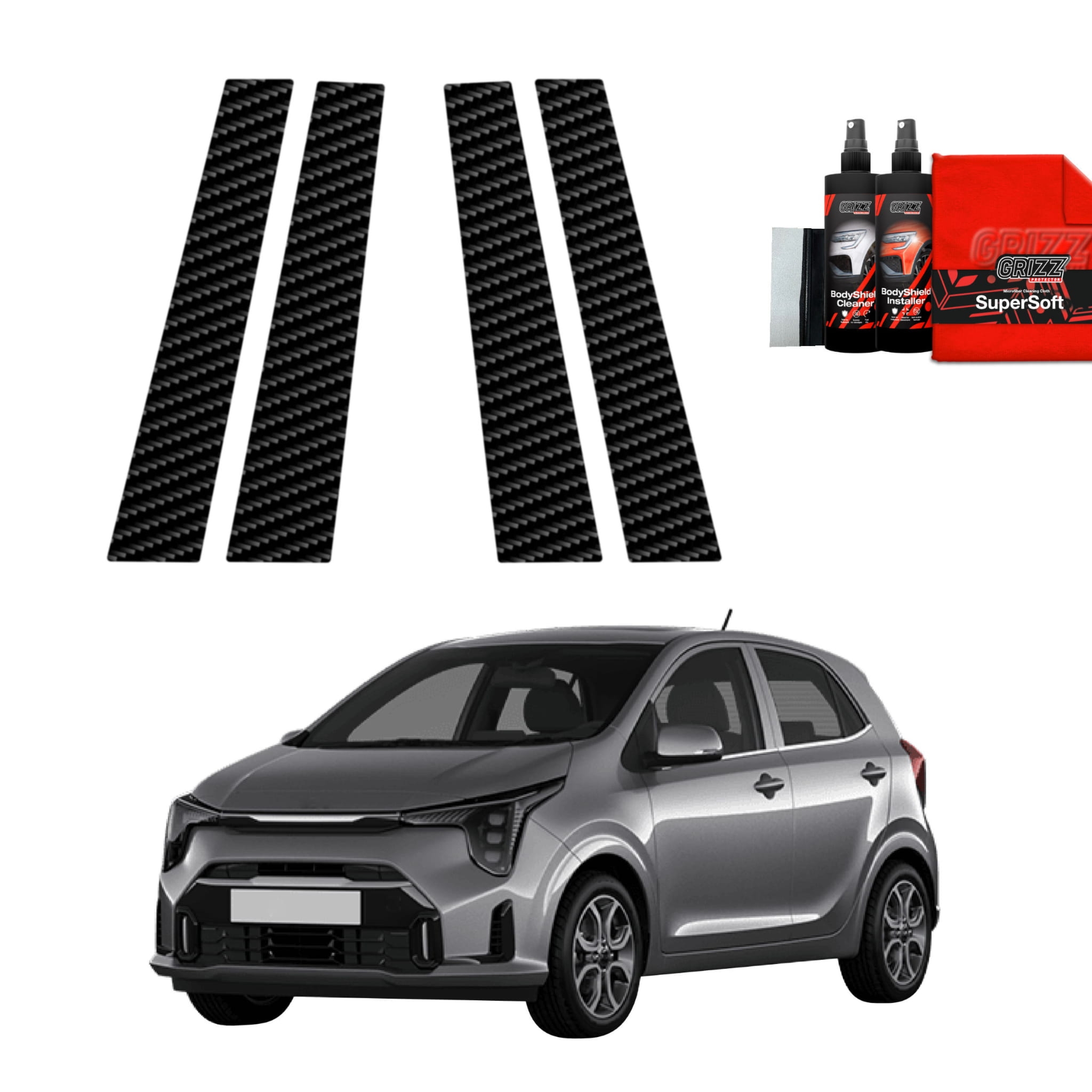 4w1 Folia karbonowa Grizz Protector na słupki do Kia Picanto (2023-2026)