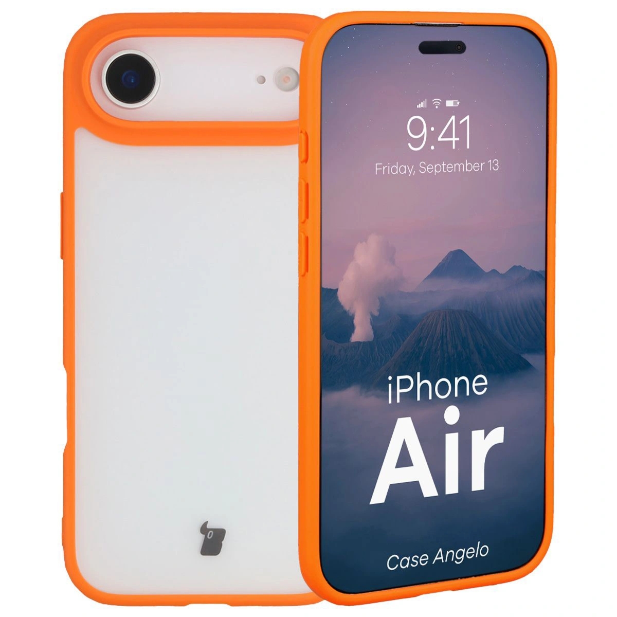 Etui Bizon Case Angelo do iPhone Air, półprzezroczyste z pomarańczową ramką