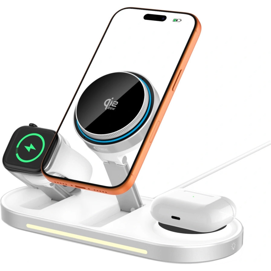 Składana ładowarka indukcyjna 3w1 Tech-Protect A51 Qi 2.2 25W do MagSafe, biała