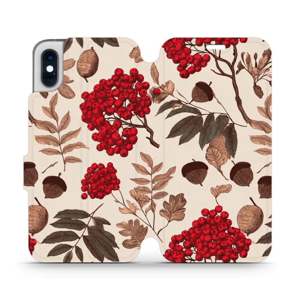 Etui z klapką do iPhone XS, Mobiwear Book, jarzębina na ecru