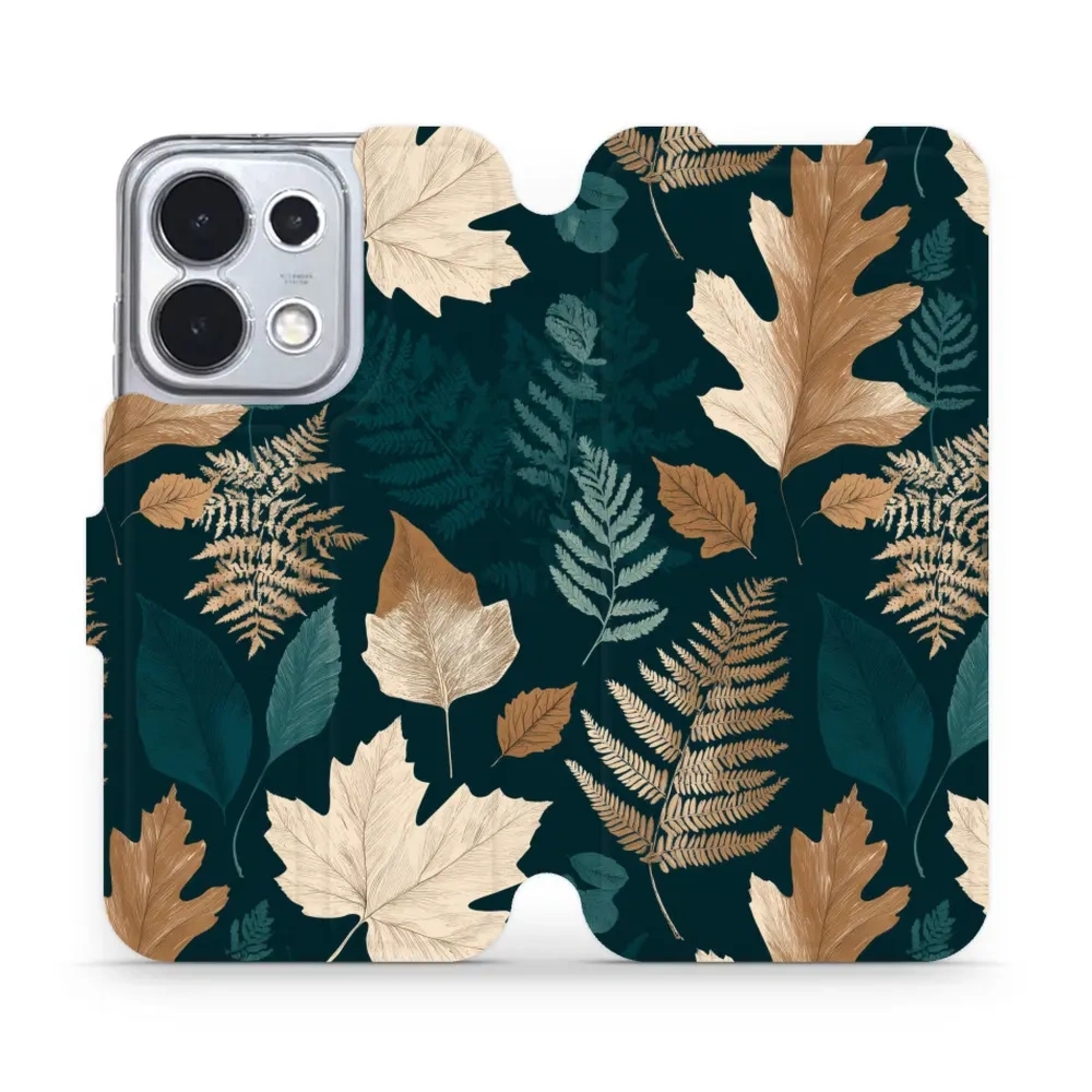 Etui z klapką do OPPO Reno16 Pro, Mobiwear Book, zielnik z liści i paproci
