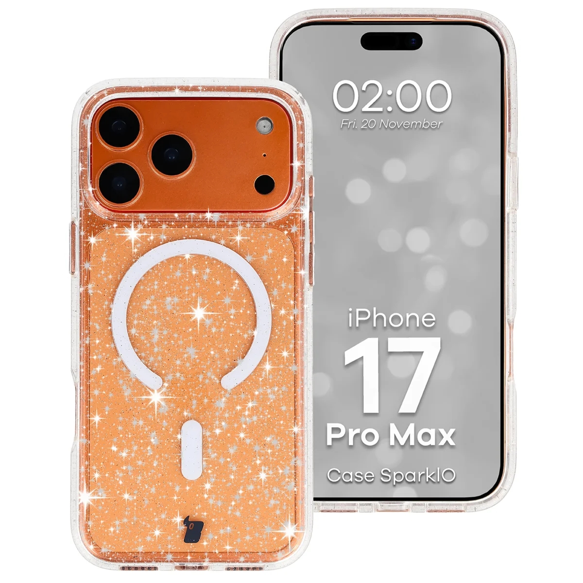 Etui brokatowe z pierścieniem magnetycznym Bizon Case SparklO do iPhone 17 Pro Max, przezroczyste z brokatem