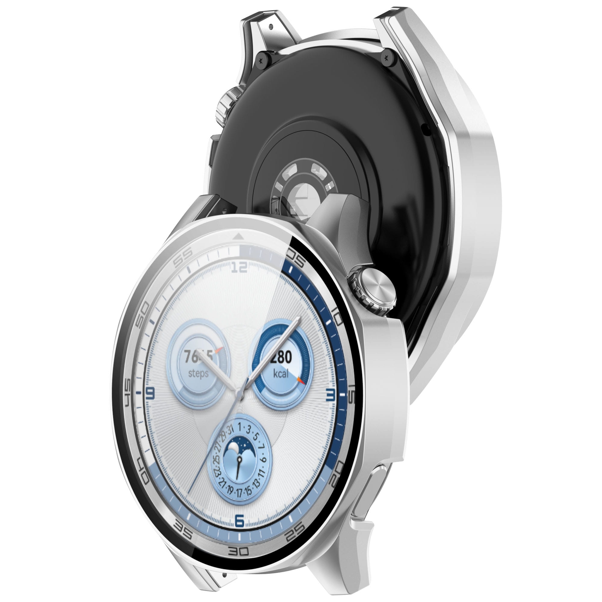 Image of Etui ze szkłem do zegarka Bizon Case+Glass Watch do Huawei Watch GT 5 46 mm, satynowo srebrne