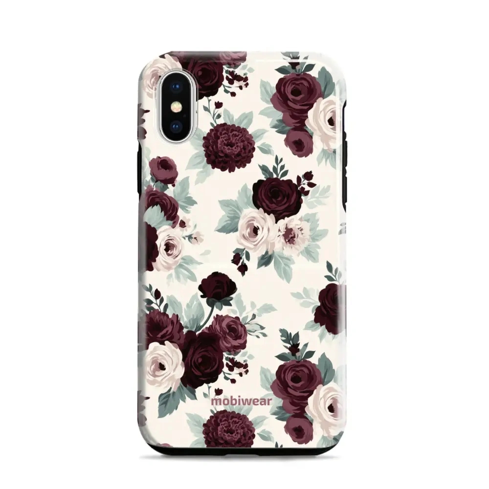 Etui ochronne do iPhone X, Mobiwear Elite Pro, róże z szałwią na kremie