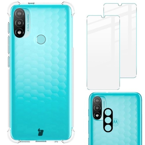 Image of Etui + 2x szkło + obiektyw Bizon Case Clear Pack do Moto E20, przezroczyste