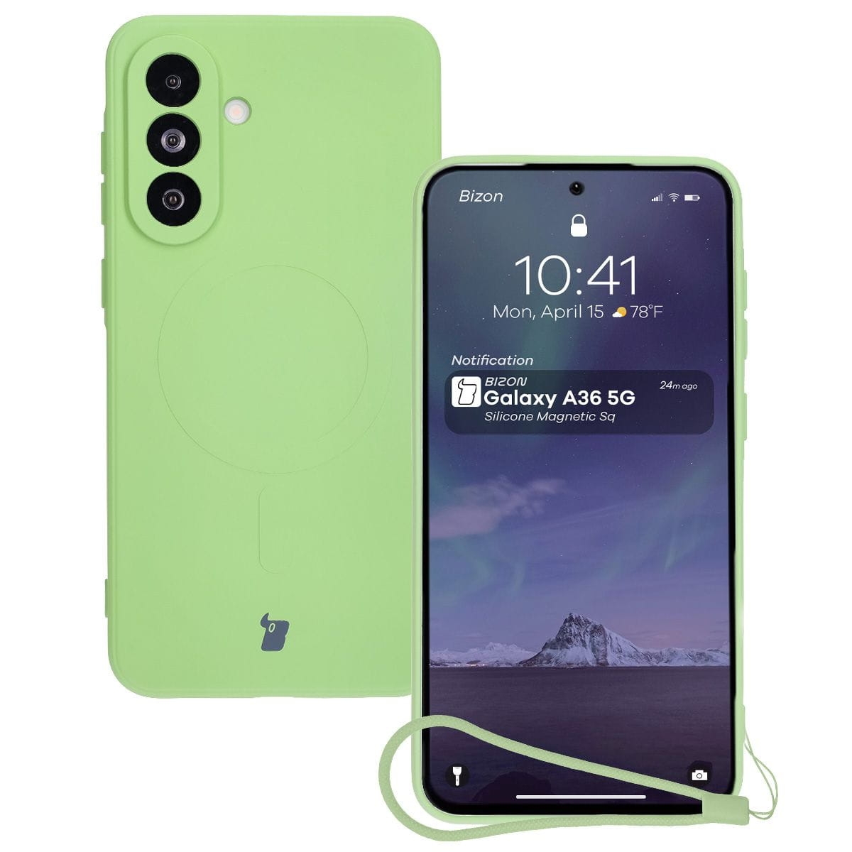 Image of Silikonowe etui z pierścieniem magnetycznym Bizon Case Silicone Magnetic Sq do Galaxy A36 5G, jasnozielone