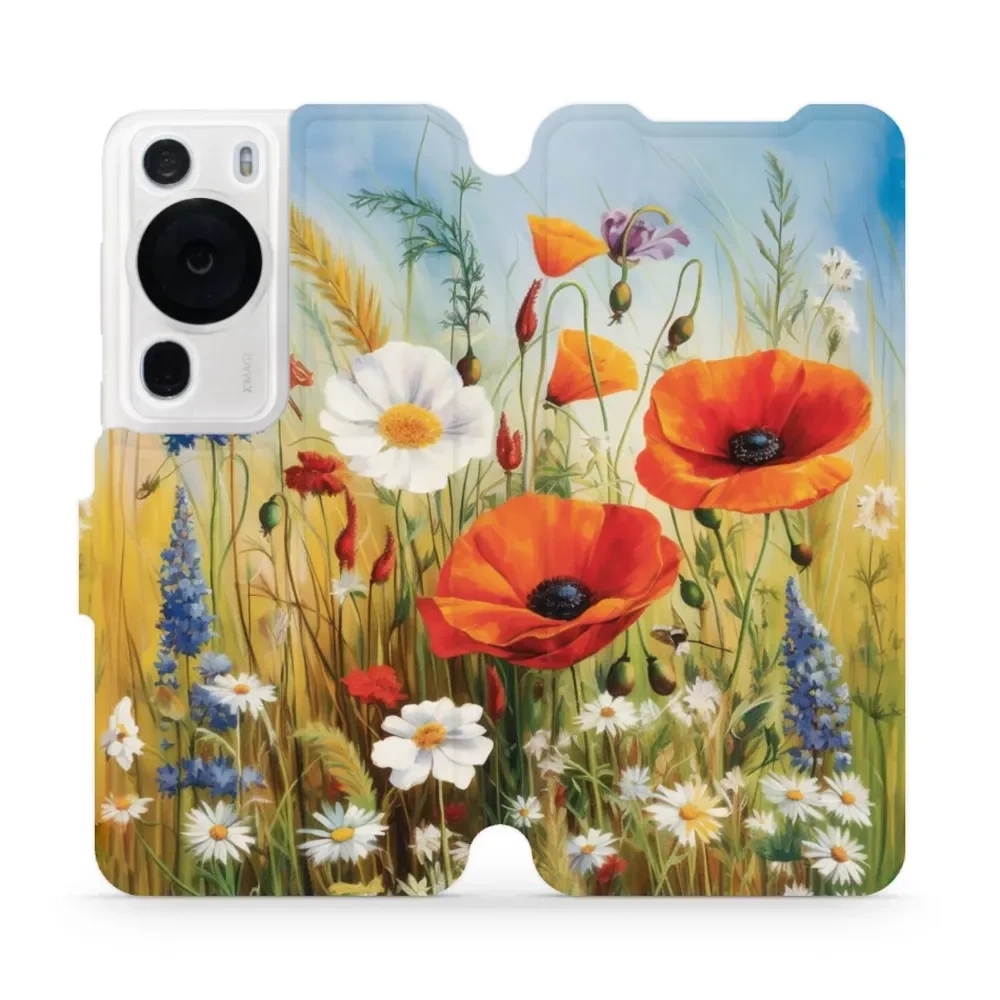Etui z klapką do Huawei P60 Pro, Mobiwear Book, łąkowe kwiaty