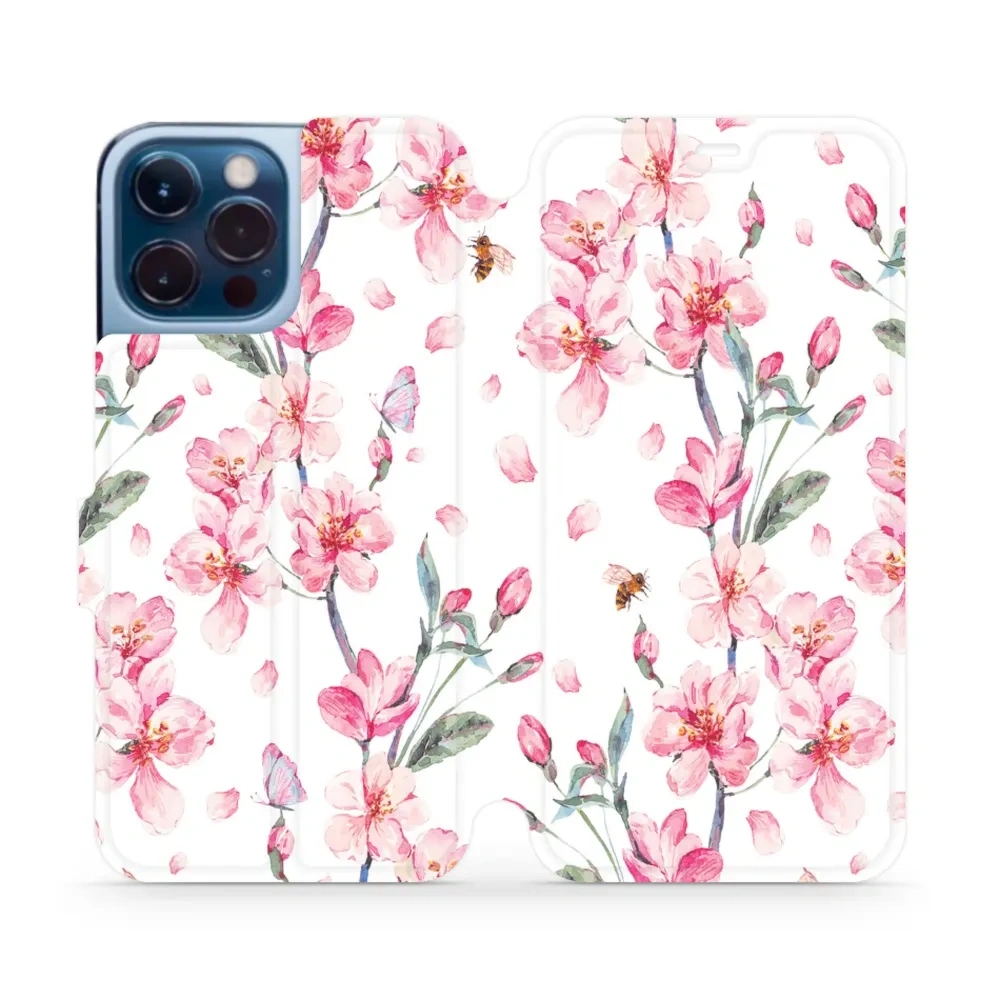 Etui z klapką do iPhone 13 Pro Max, Mobiwear Book, różowa wiosna