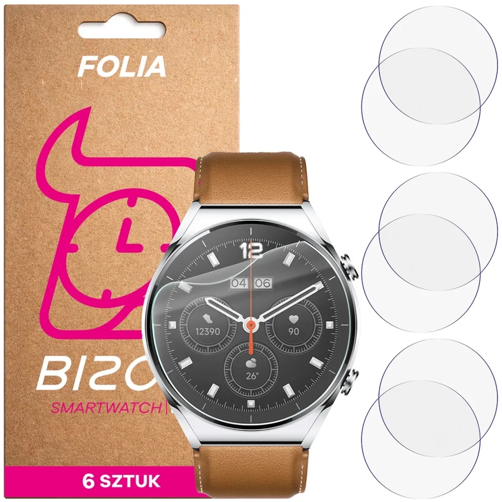 Folia ochronna na ekran zegarka Bizon Watch Film HydroFlex do Xiaomi Watch S1, 6 sztuk