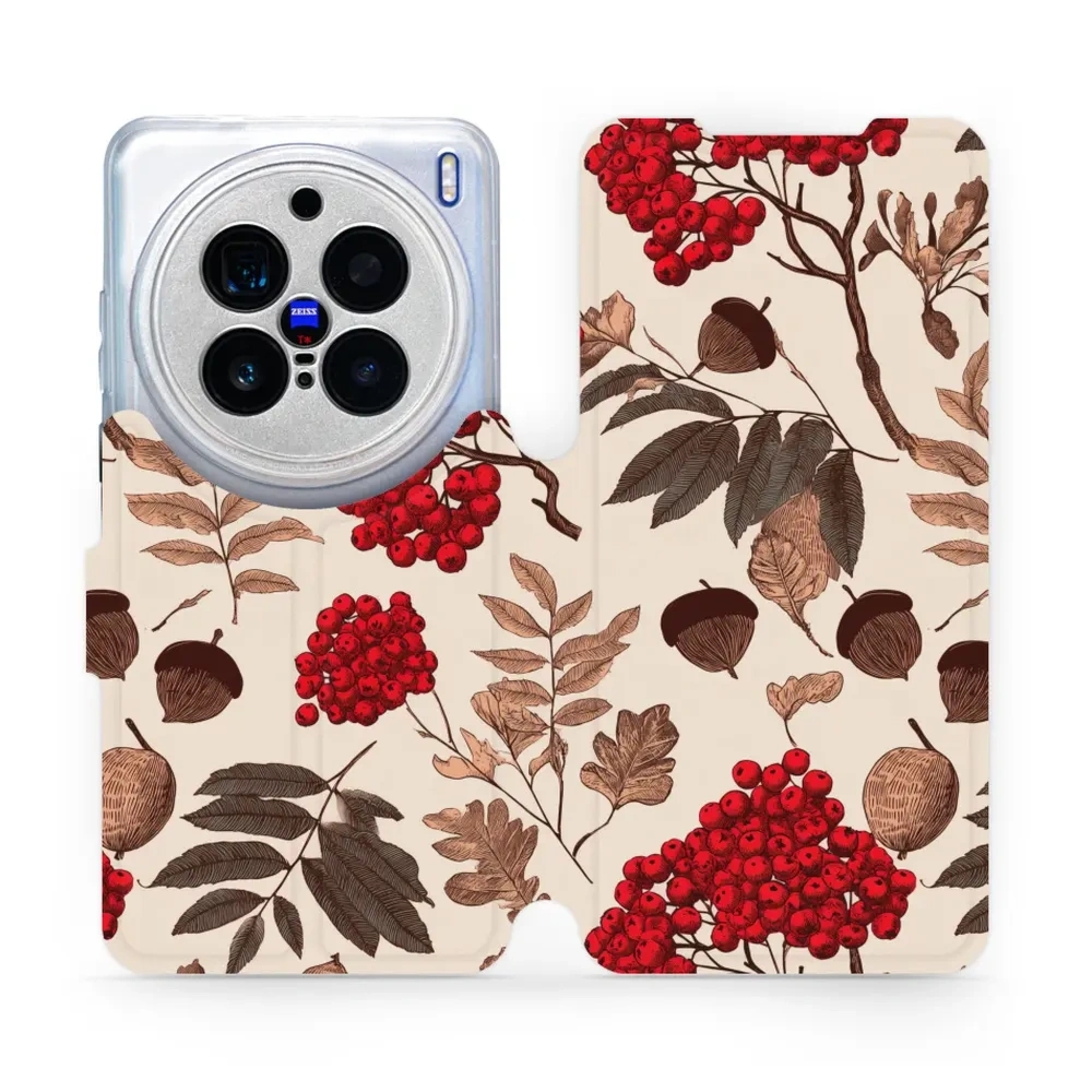 Etui z klapką do vivo X200 Pro, Mobiwear Book, jarzębina na ecru