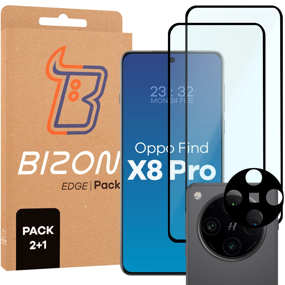 Image of 2x Szkło + szybka na aparat Bizon Edge 2 Pack do Oppo Find X8 Pro