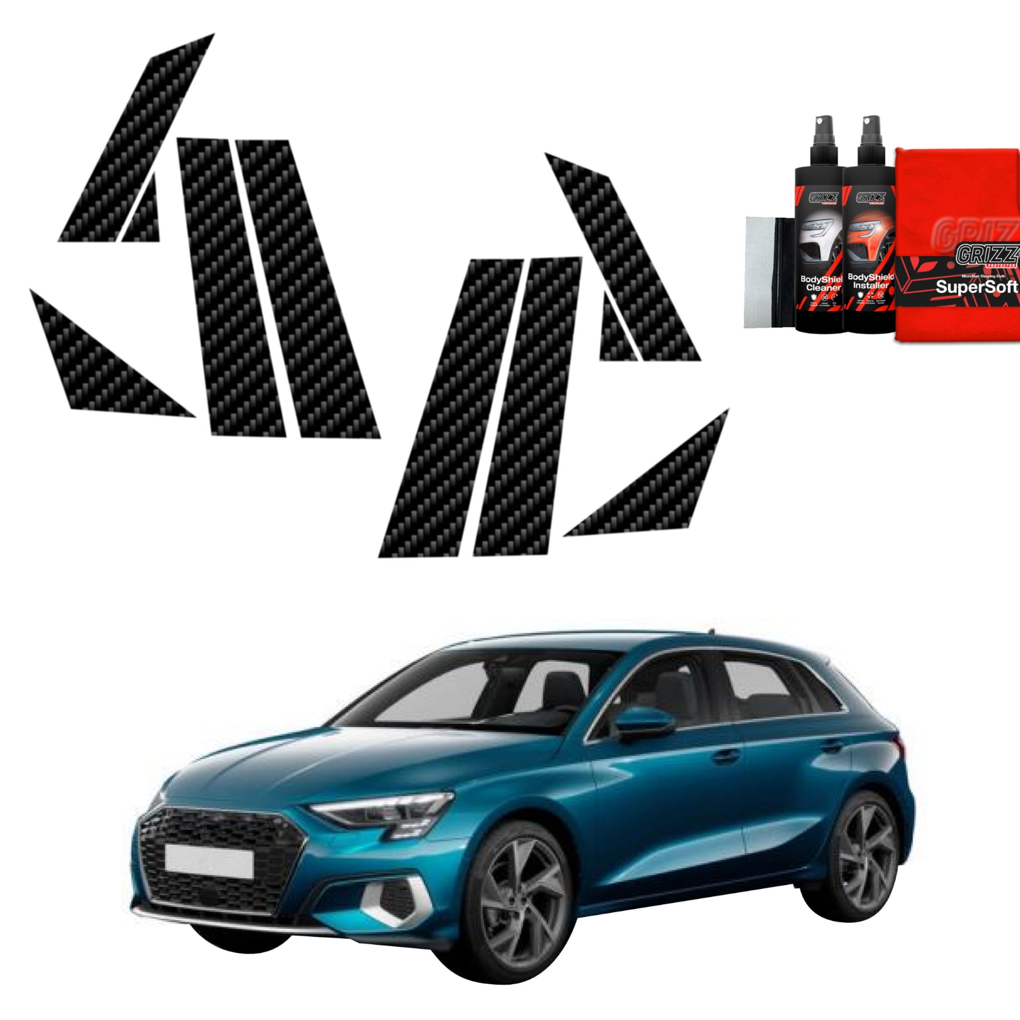8w1 Folia karbonowa Grizz Protector na słupki do Audi A3 8Y Sportback (2020-2023)