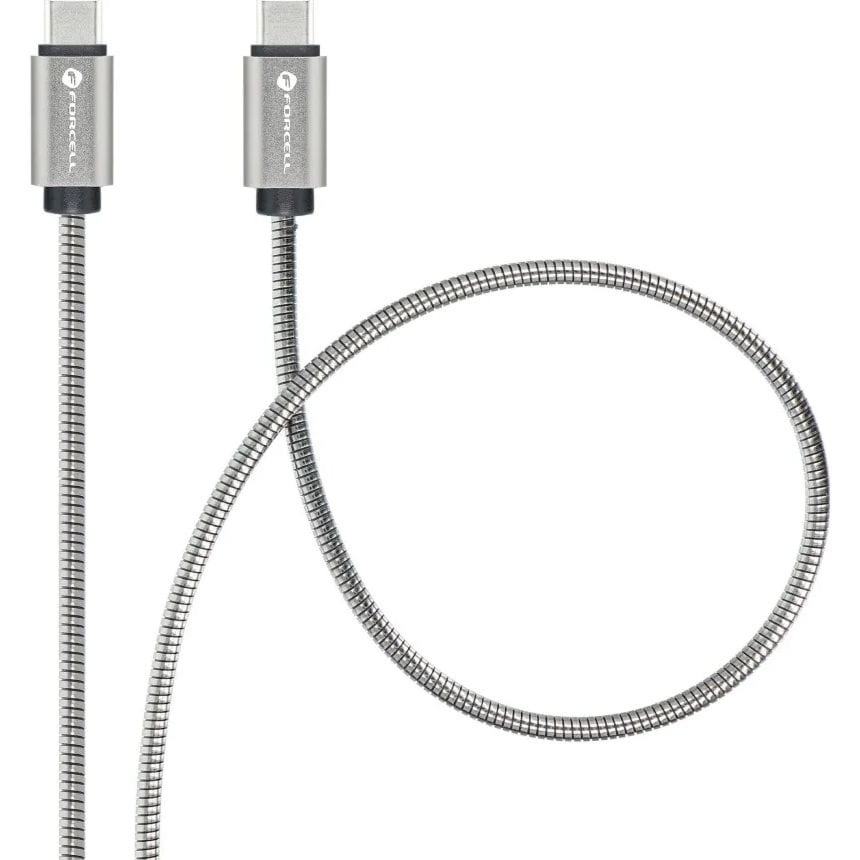 OUTLET: Kabel Forcell C239 USB-C do USB-C, 100W, PD, QC4.0, 1 m, srebrny