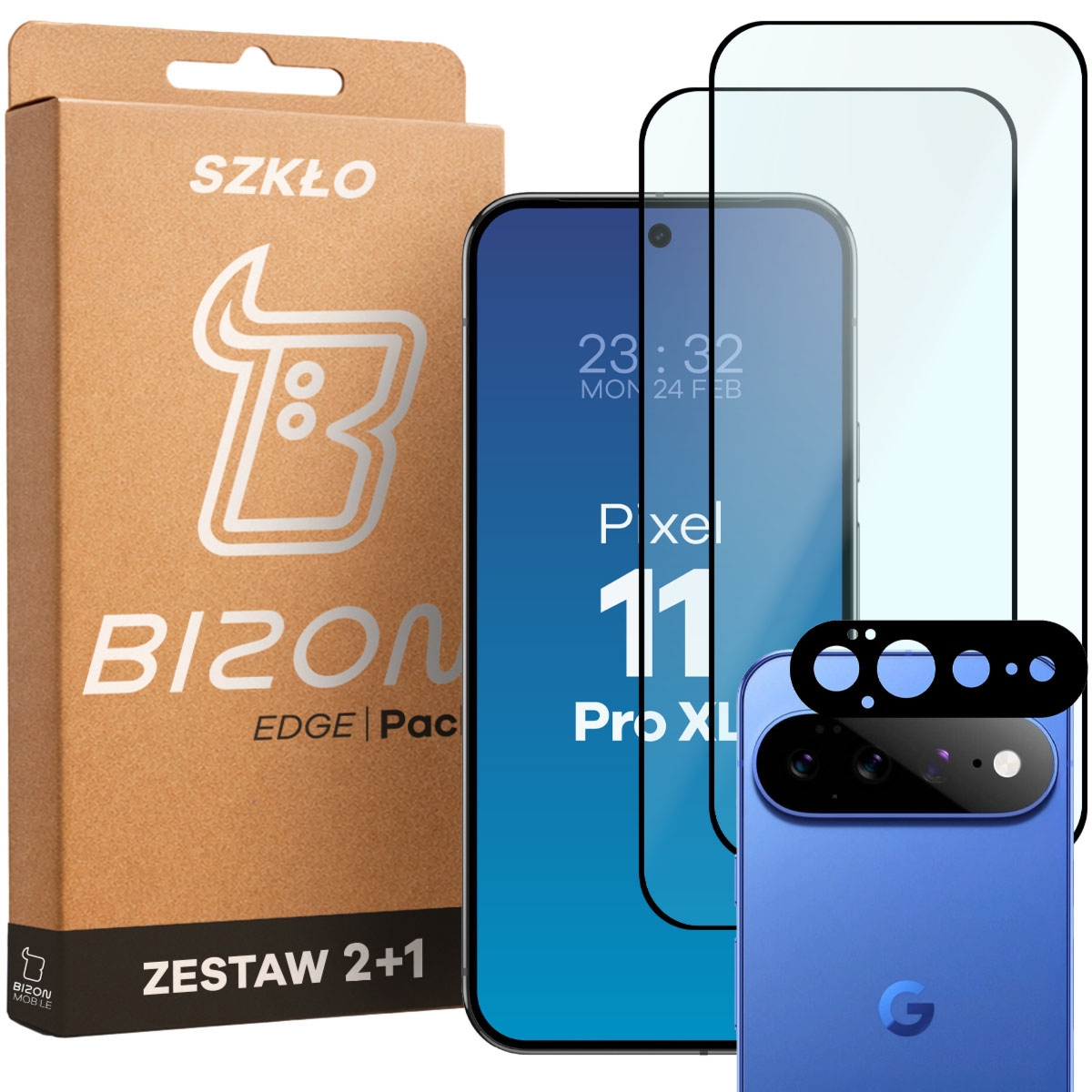 2x Szkło + szybka na aparat Bizon Glass Edge Pack do Google Pixel 11 Pro XL