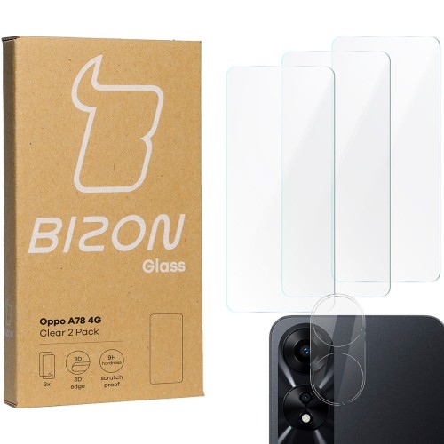 Image of 3x Szkło + szybka na aparat BIZON Clear 2 Pack do Oppo A78 4G