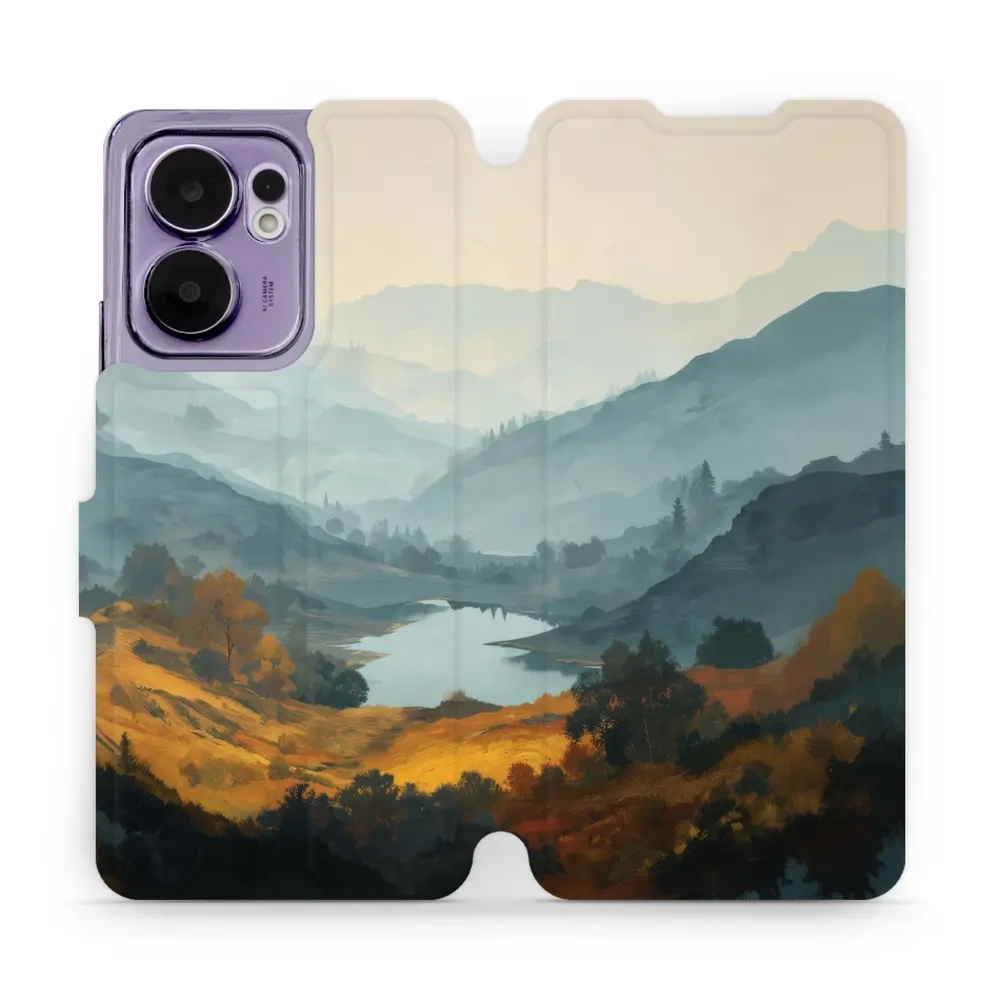 Etui z klapką do OPPO Reno13 F, Mobiwear Book, jezioro w dolinie