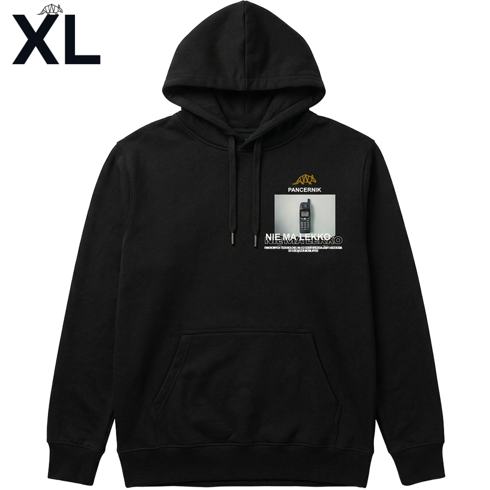 Bluza z kapturem, hoodie Pancernik Retro (nie ma lekko), czarna XL