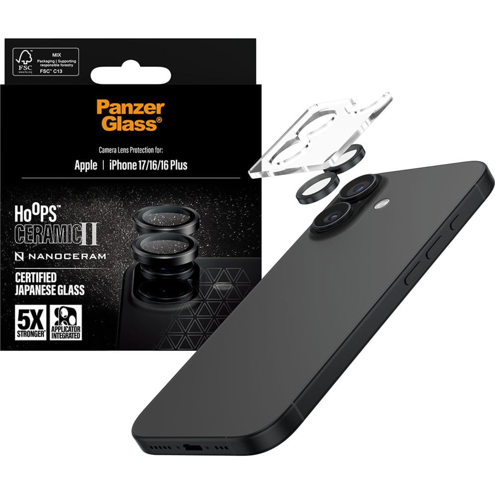 Szkło ceramiczne na aparat z aplikatorem PanzerGlass Hoops Ceramic II do iPhone 17 / 16 Plus / 16