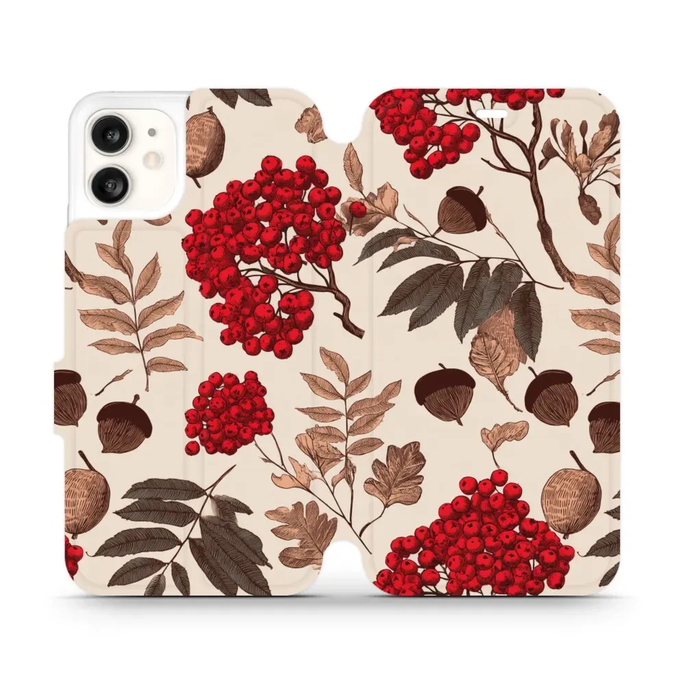 Etui z klapką do iPhone 11, Mobiwear Book, jarzębina na ecru