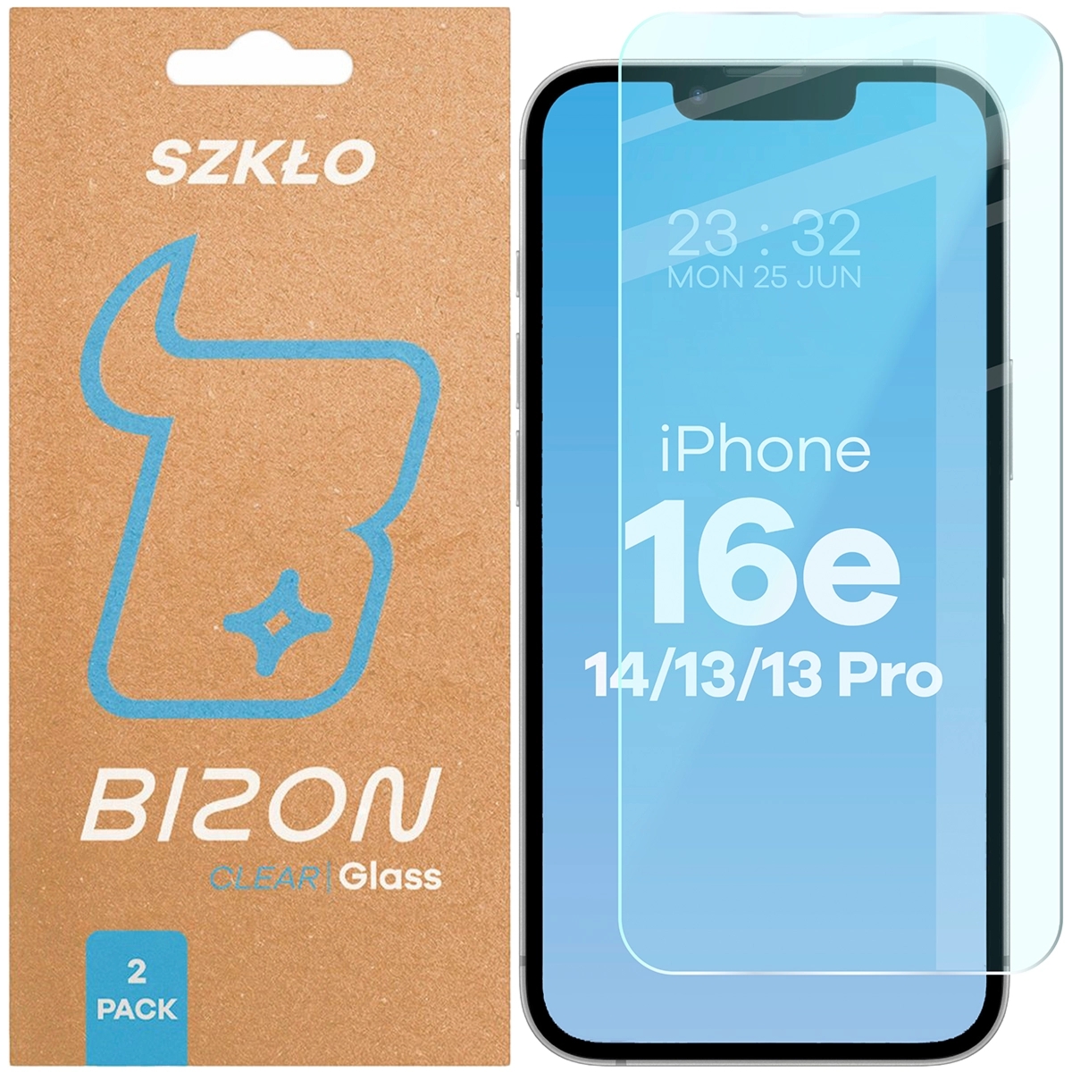 Szkło hartowane Bizon Glass Clear Duo do iPhone 17e / 16e / 14 / 13 Pro / 13, 2 sztuki