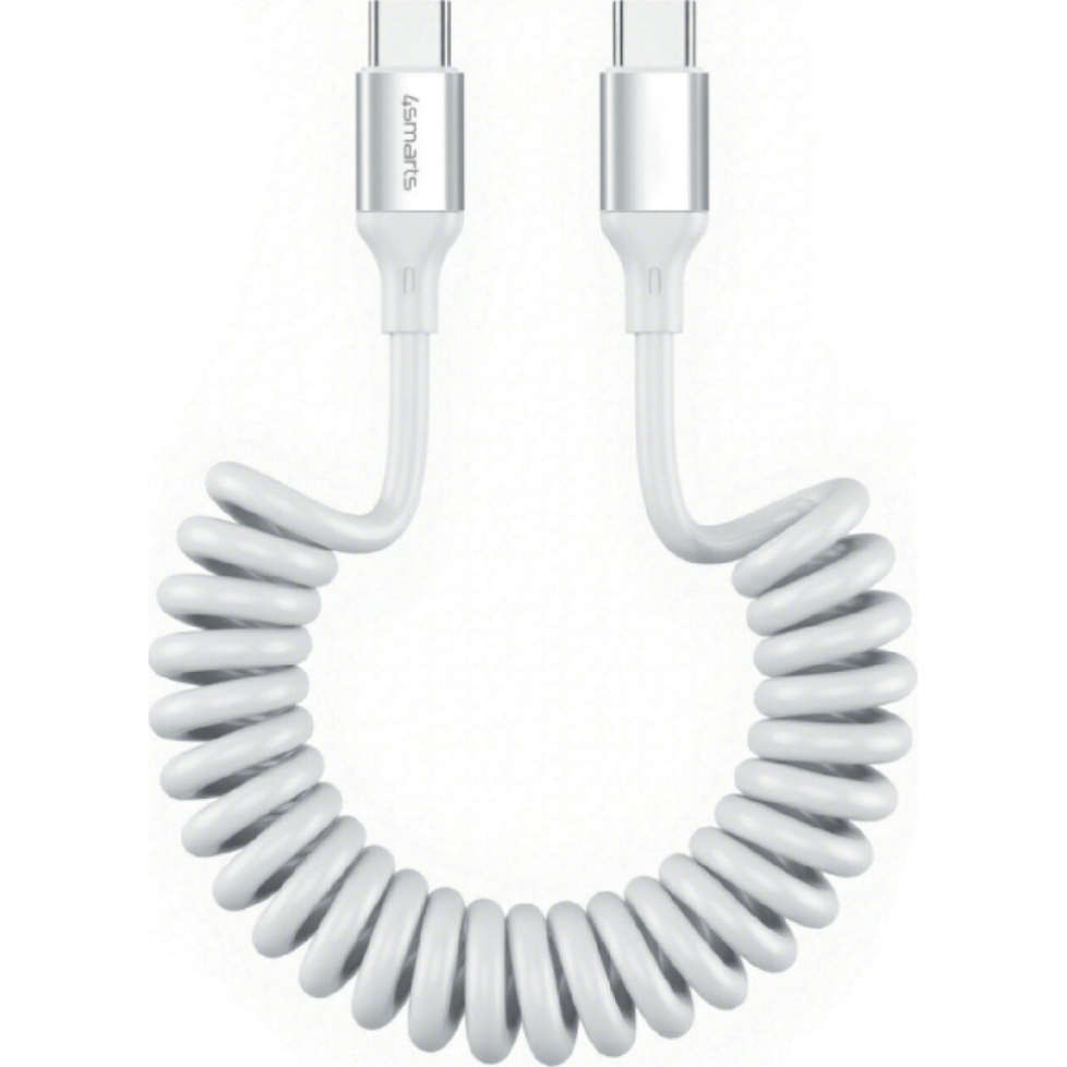 Kabel spiralny USB-C – USB-C 240W, 4smarts Coiled Cable, 1,35 m, biały