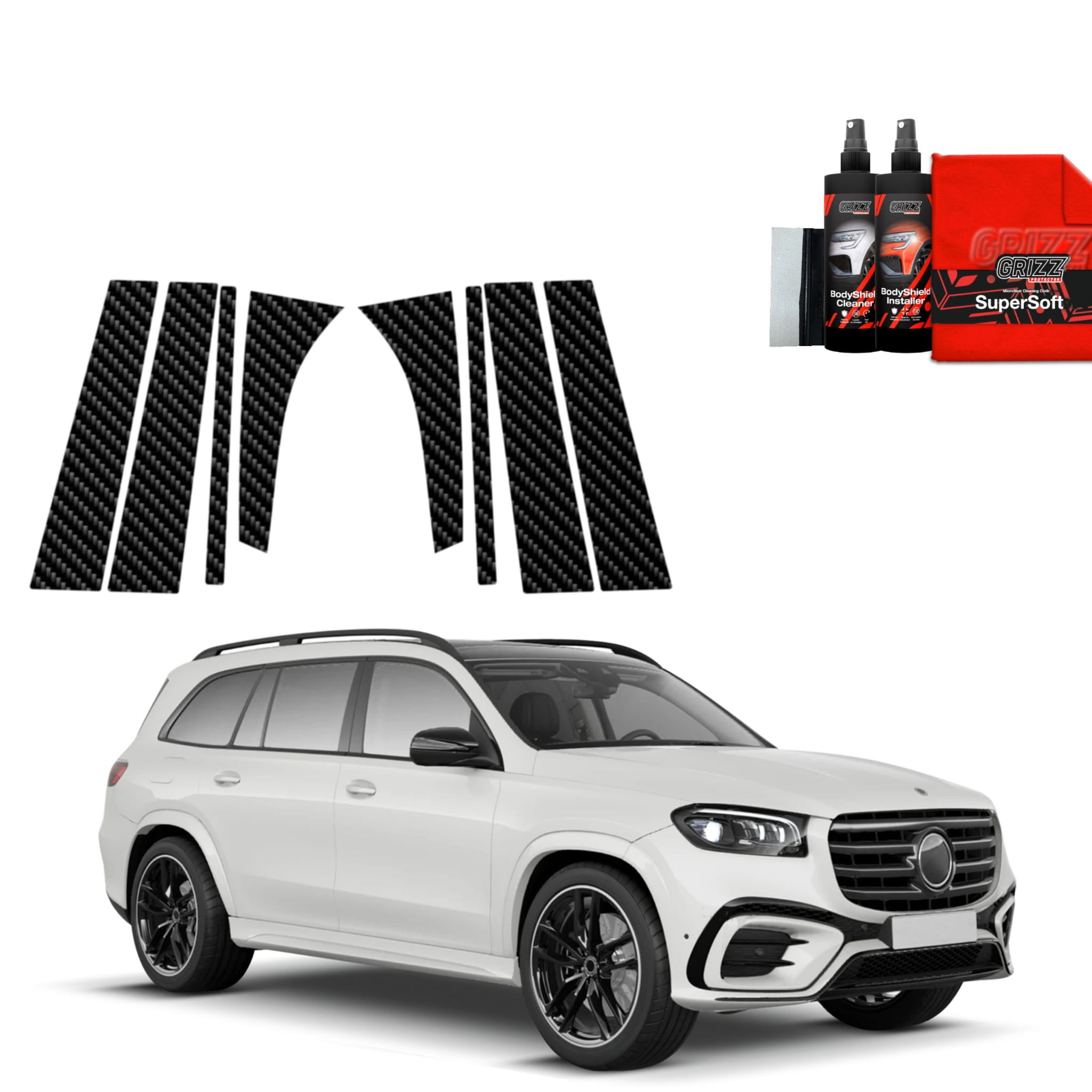 8w1 Folia karbonowa Grizz Protector na słupki do Mercedes GLS 450d (2023-2026)