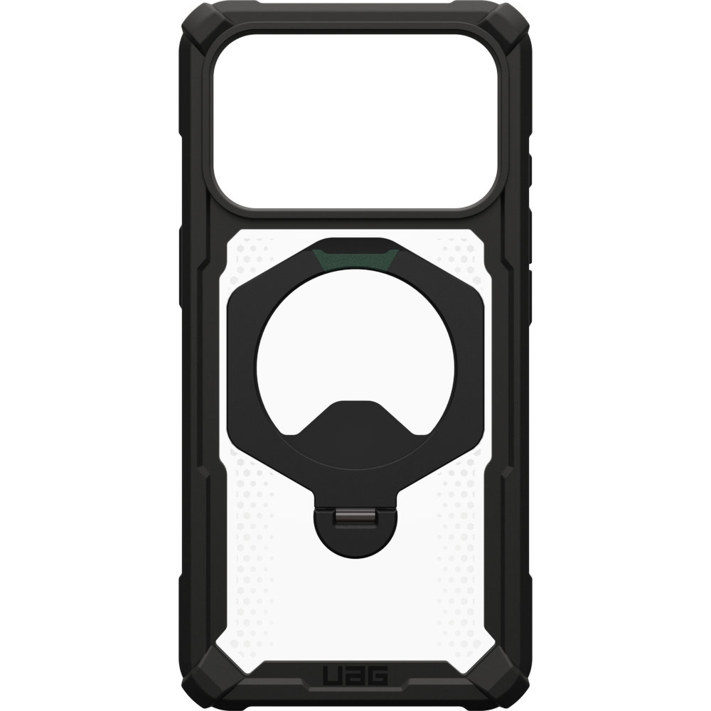 Etui pancerne z ringiem UAG Plasma XTE 360 do MagSafe do iPhone 18 Pro / 17 Pro, przezroczysto-czarne z zielonym elementem