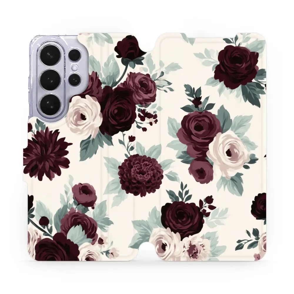 Etui z klapką do Galaxy S26 Ultra, Mobiwear Book, róże z szałwią na kremie