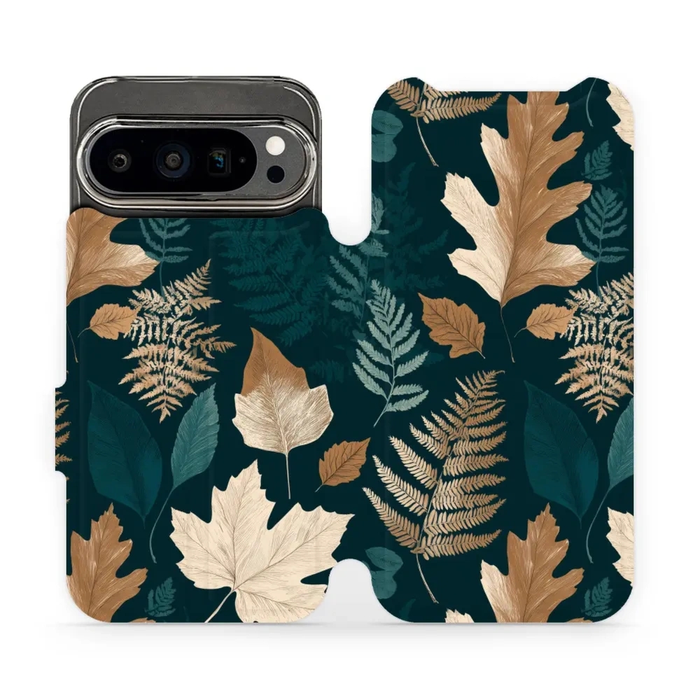 Etui z klapką do Google Pixel 9 Pro, Mobiwear Book, zielnik z liści i paproci