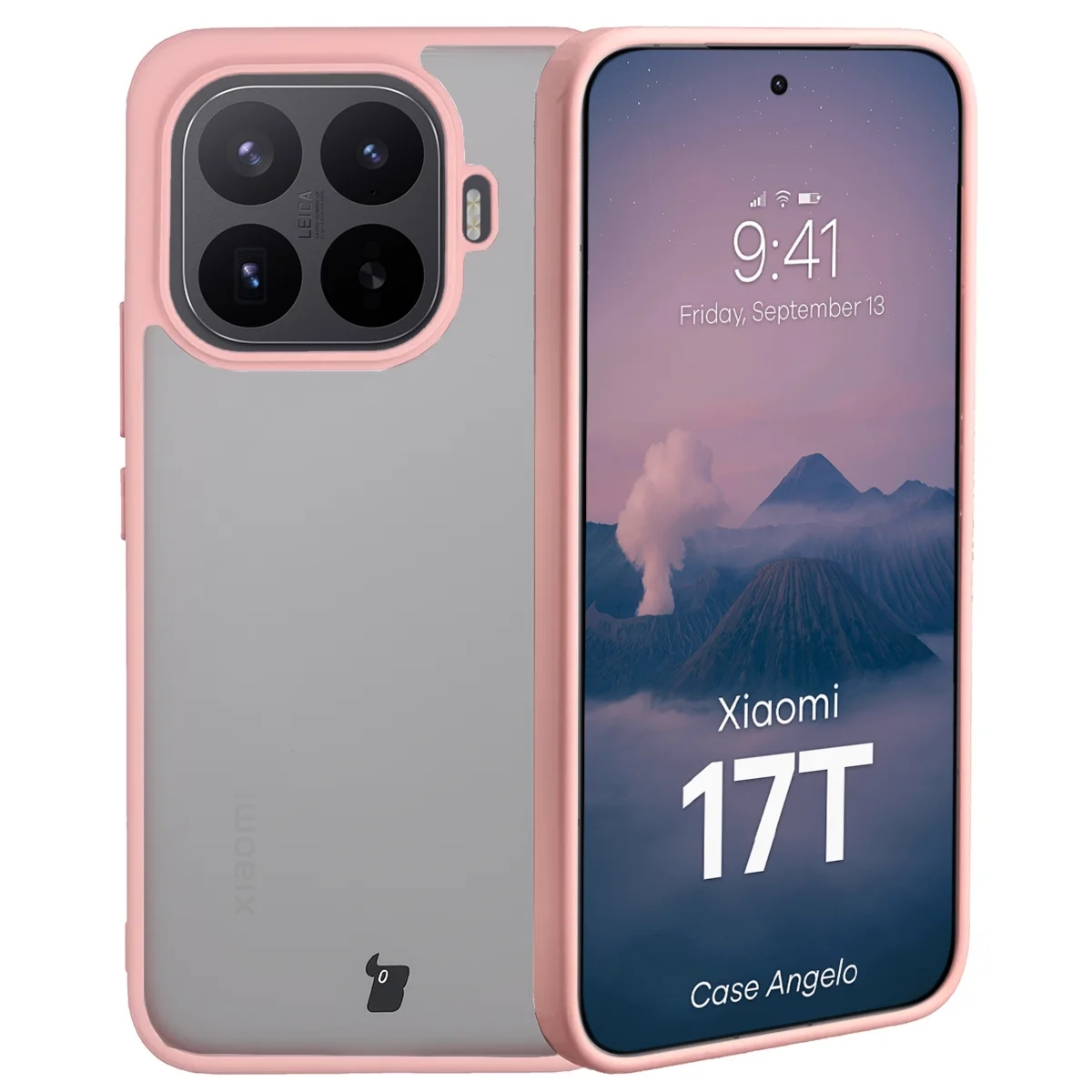 Etui Bizon Case Angelo do Xiaomi 17T, półprzezroczyste z jasnoróżową ramką