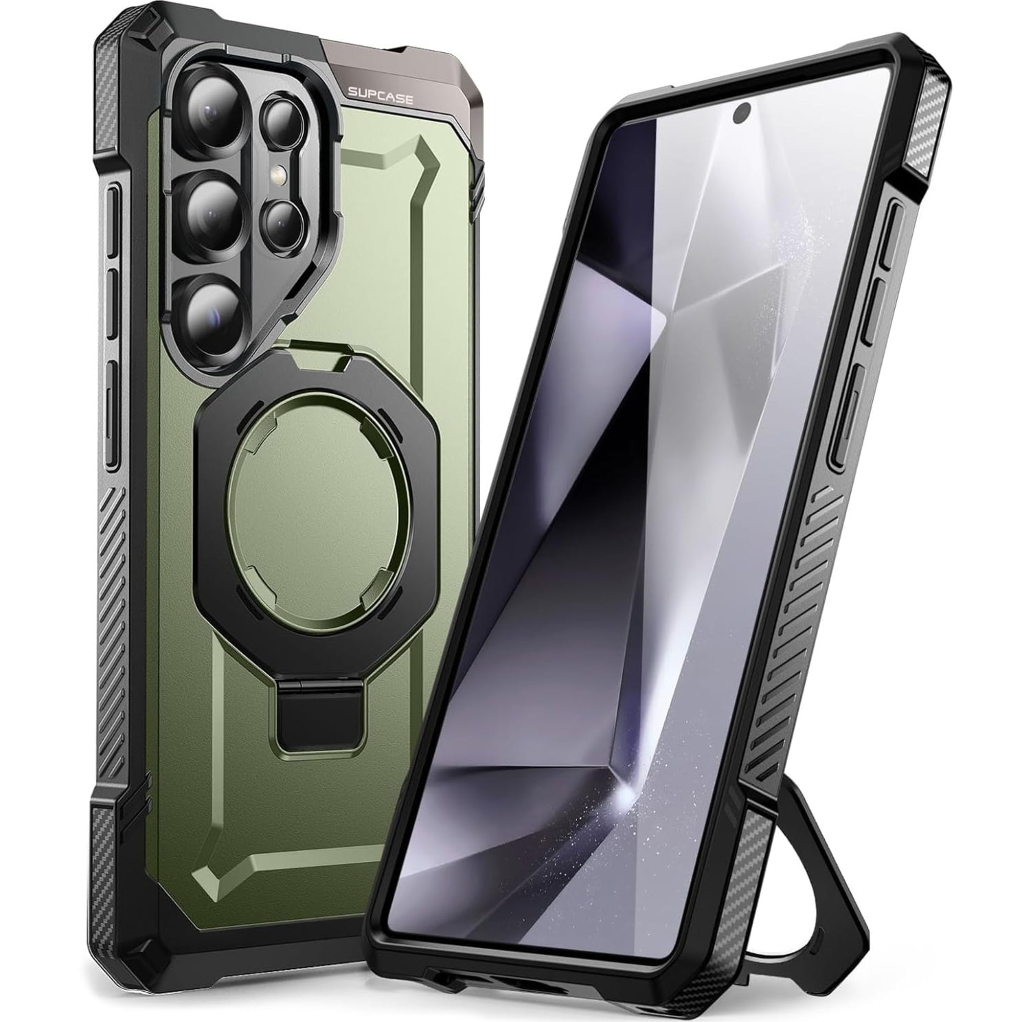 Etui pancerne Supcase UB Grip Mag do MagSafe do Galaxy S25 Ultra, czarno-zielone