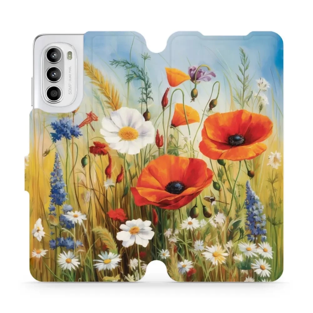 Etui z klapką do Motorola Moto G52, Mobiwear Book, łąkowe kwiaty