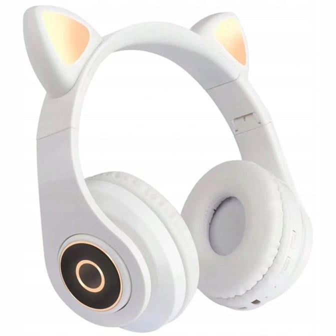 OUTLET: Słuchawki nauszne bezprzewodowe dla dzieci bluetooth B39 Kocie uszy, białe