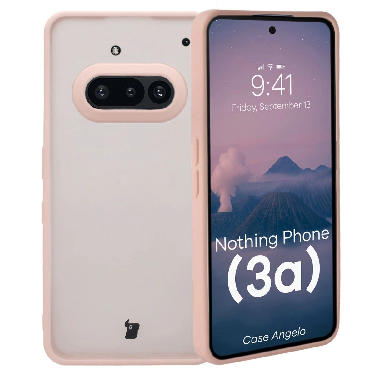 Etui Bizon Case Angelo do Nothing Phone (3a), półprzezroczyste z różową ramką