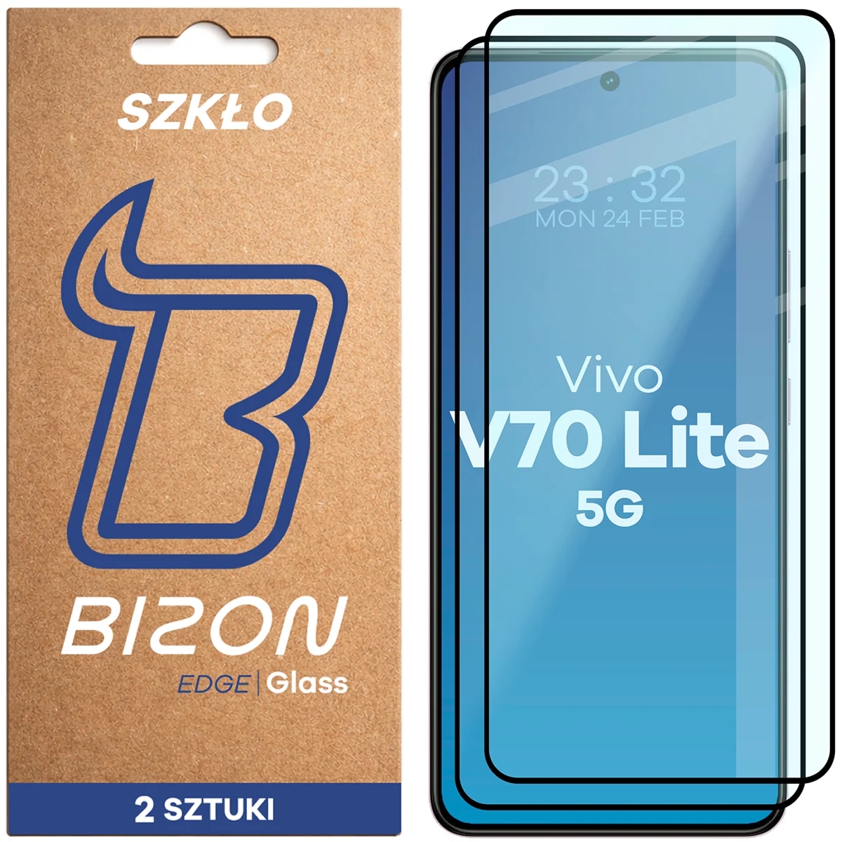 Szkło hartowane Bizon Glass Edge Duo do Vivo V70 Lite 5G, czarna ramka, 2 sztuki