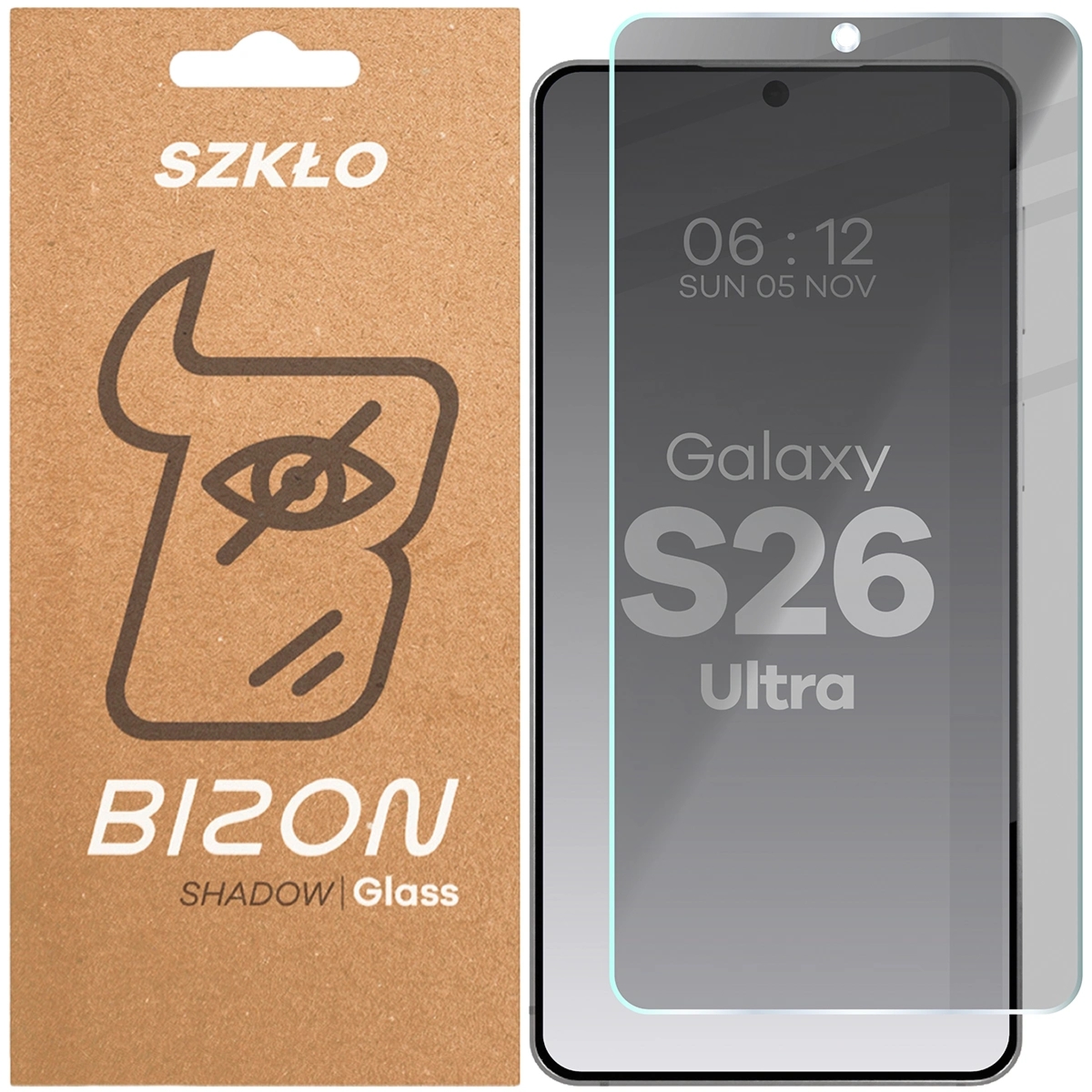 Prywatyzujące szkło hartowane Bizon Glass Clear Shadow do Galaxy S26 Ultra, przyciemniane