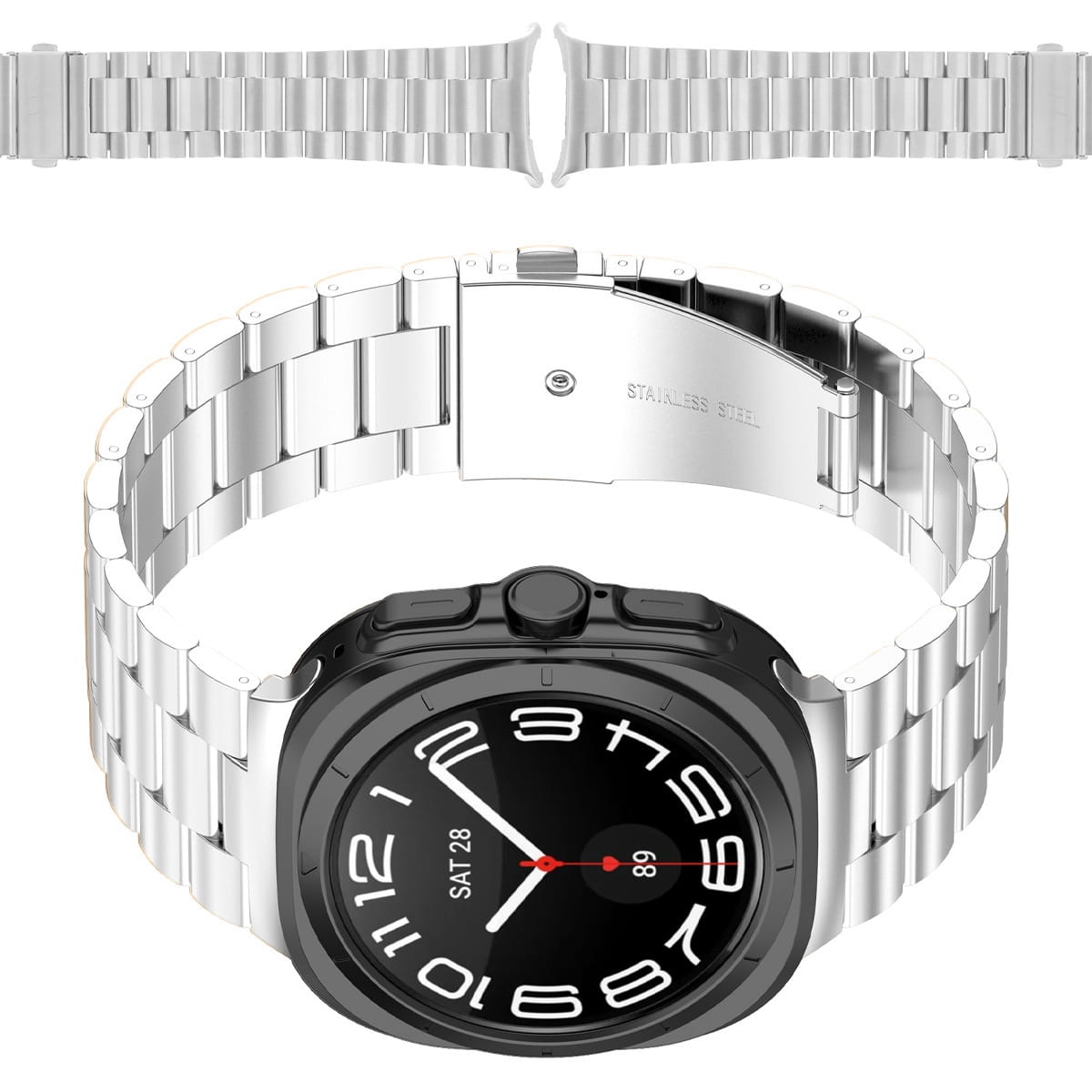 Image of Pasek ze stali nierdzewnej Bizon Strap Watch Aura do Galaxy Watch Ultra 47 mm, srebrny