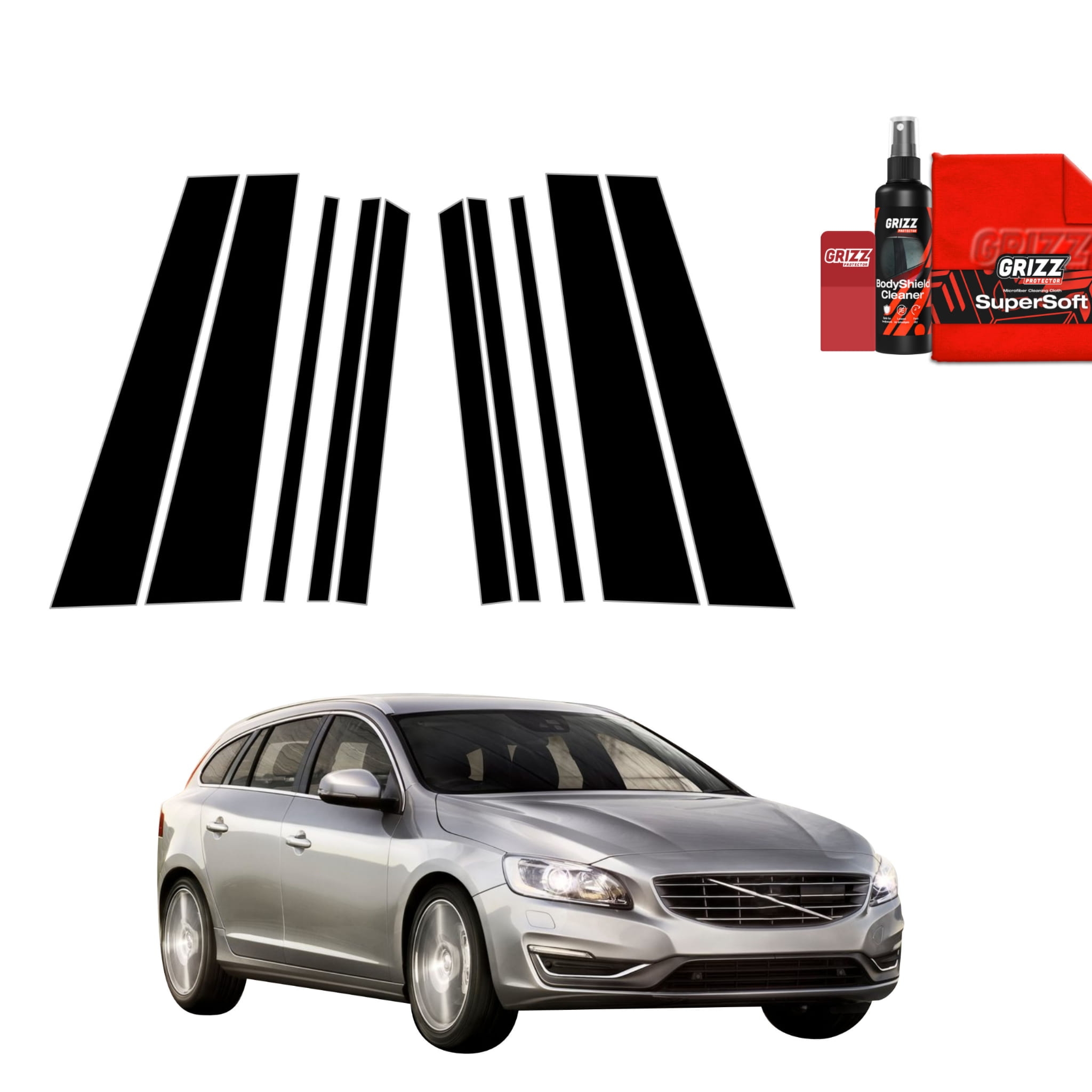 10w1 Czarna folia Grizz Protector na słupki do Volvo V60 Kombi (2011-2018)