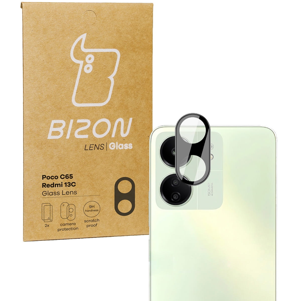 Szkło na aparat Bizon Glass Silk Lens do Redmi 13C/Poco C65, 2 sztuki