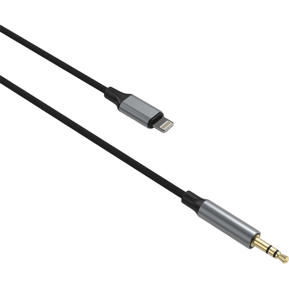 Adapter, przewód audio, Fixed Link Lightning – Minijack 3.5mm, 1.5m, ciemnoszary