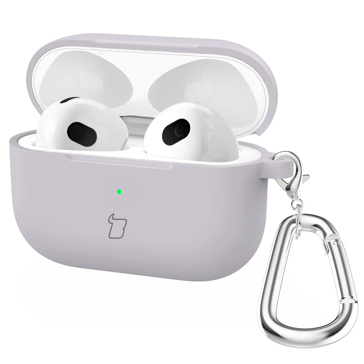 Image of Silikonowe etui z karabińczykiem Bizon Case Headphone Silicone do Airpods 4, jasnofioletowe