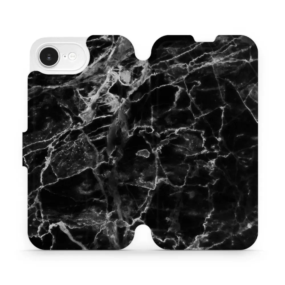 Etui z klapką do iPhone 17e / 16e, Mobiwear Book, czarny marmur