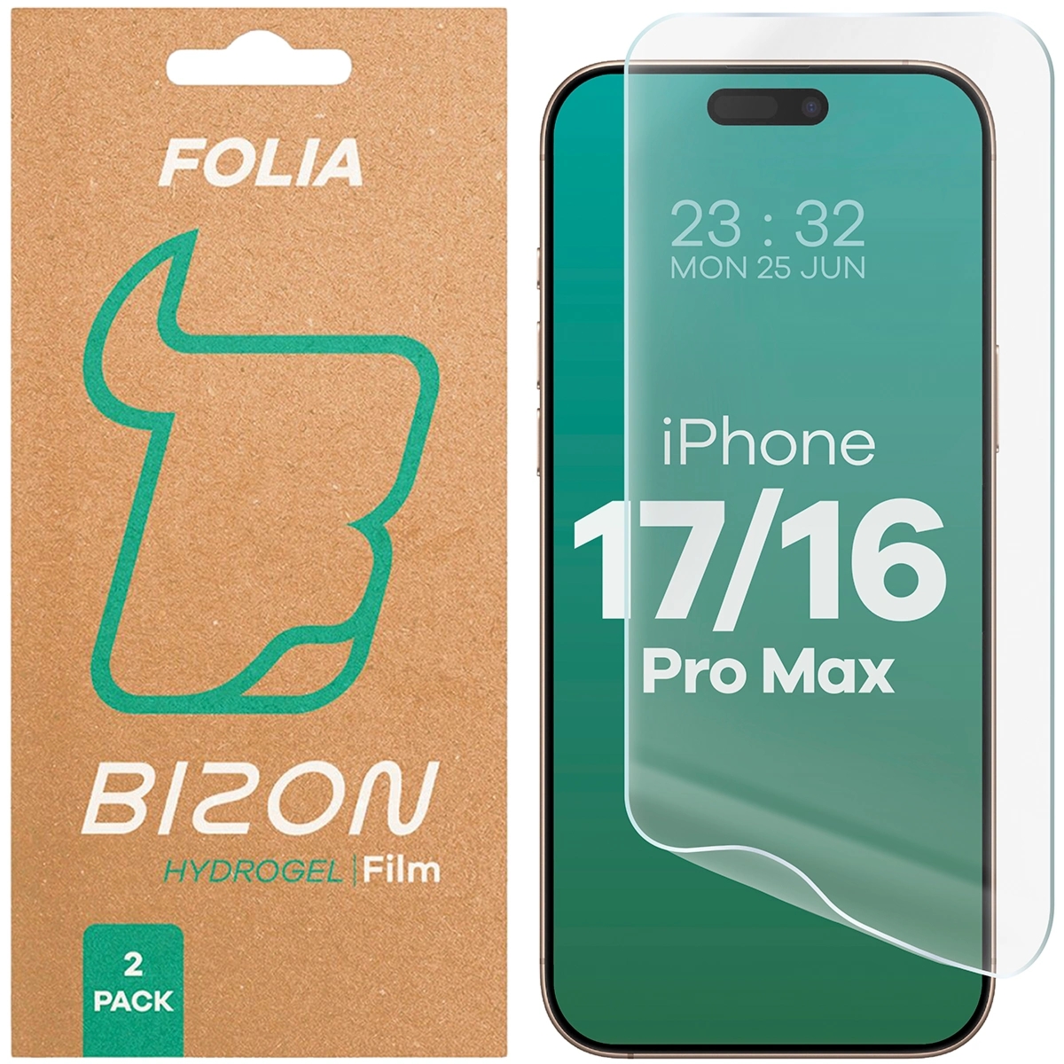 Folia hydrożelowa na ekran Bizon Film Hydrogel Front Duo do iPhone 17 Pro Max / 16 Pro Max, 2 sztuki